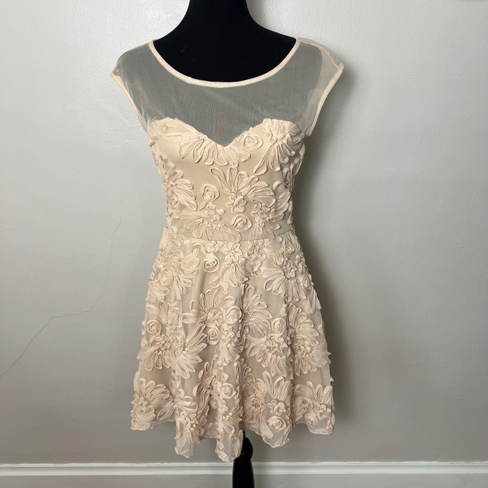 Jump Apparel Floral Applique Dress Sheer Illusion Party Dress Size 5/6